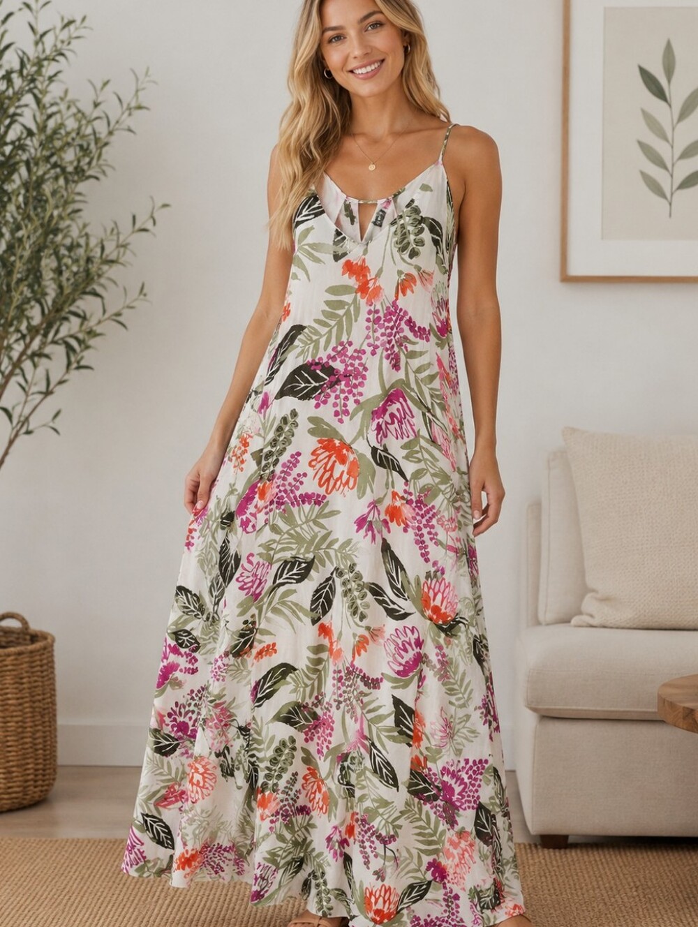 Old Navy Floral Maxi Slip Dress Tropical Print Sz XXL Tall Resortwear Cruise